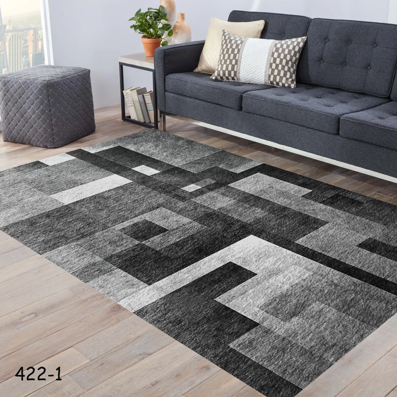 روفرشی طرح فرش طرح مربع های تیره روشن کد 1-422