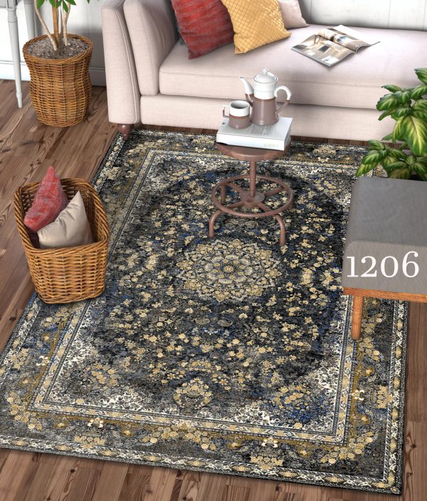 روفرشی طرح فرش گل اسلیمی طلایی کد 1206