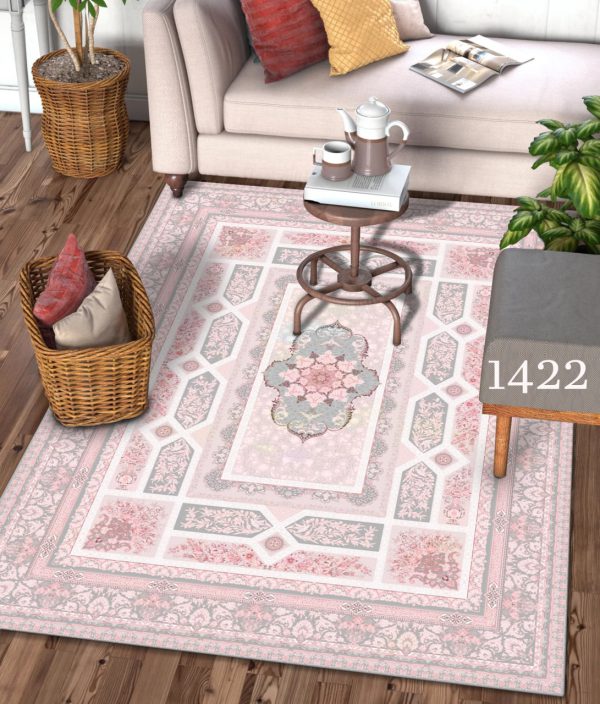 روفرشی طرح فرش گل سنتی روشن کد 1422