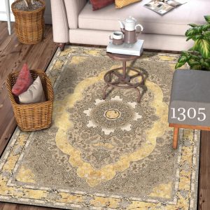 روفرشی طرح فرش گل سنتی روشن کد 1305